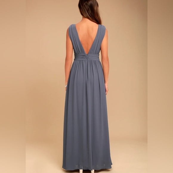 Lulu’s Heavenly Hues Denim Blue Lavender Gray Blue Maxi V-Neck Chiffon 1X - Picture 4 of 11